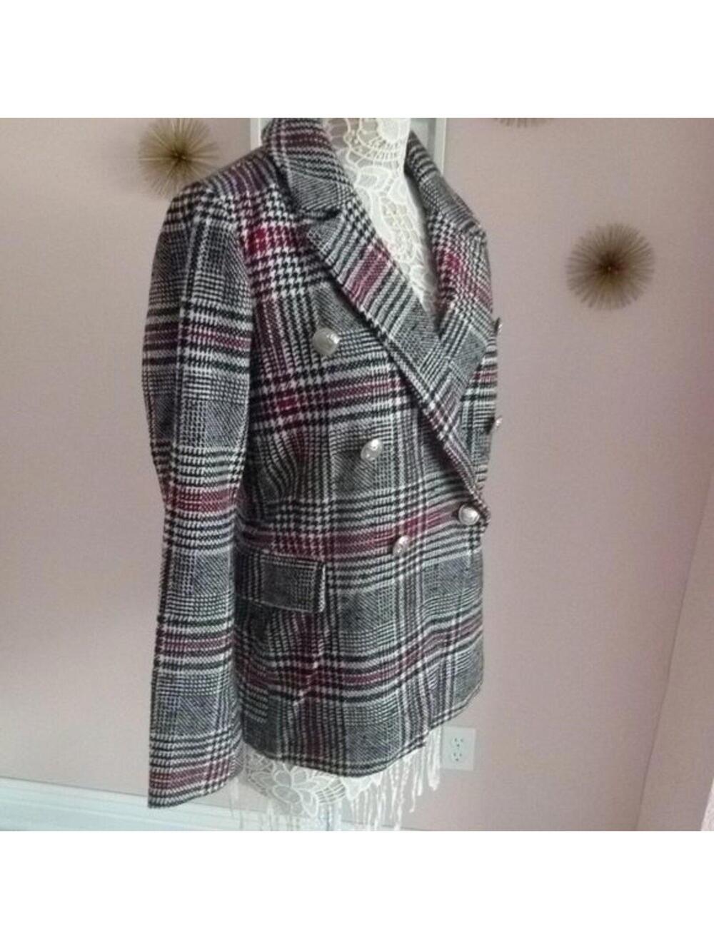 NWT Bagatelle double breasted black wine white blazer Large